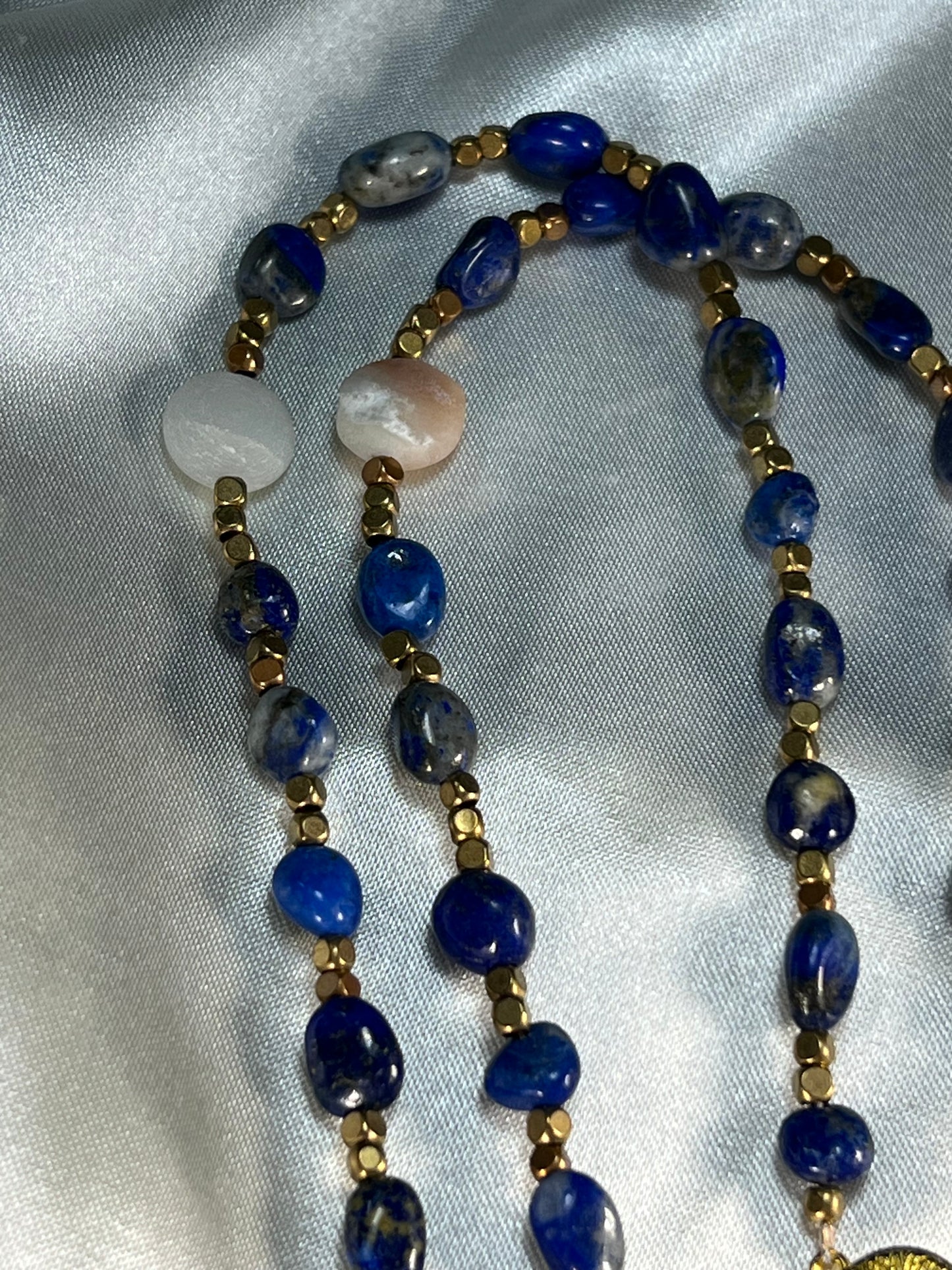 Natural Jasper Stone - Greens, Red, & shades of Brown with Bronze Crucifix & Centerpiece