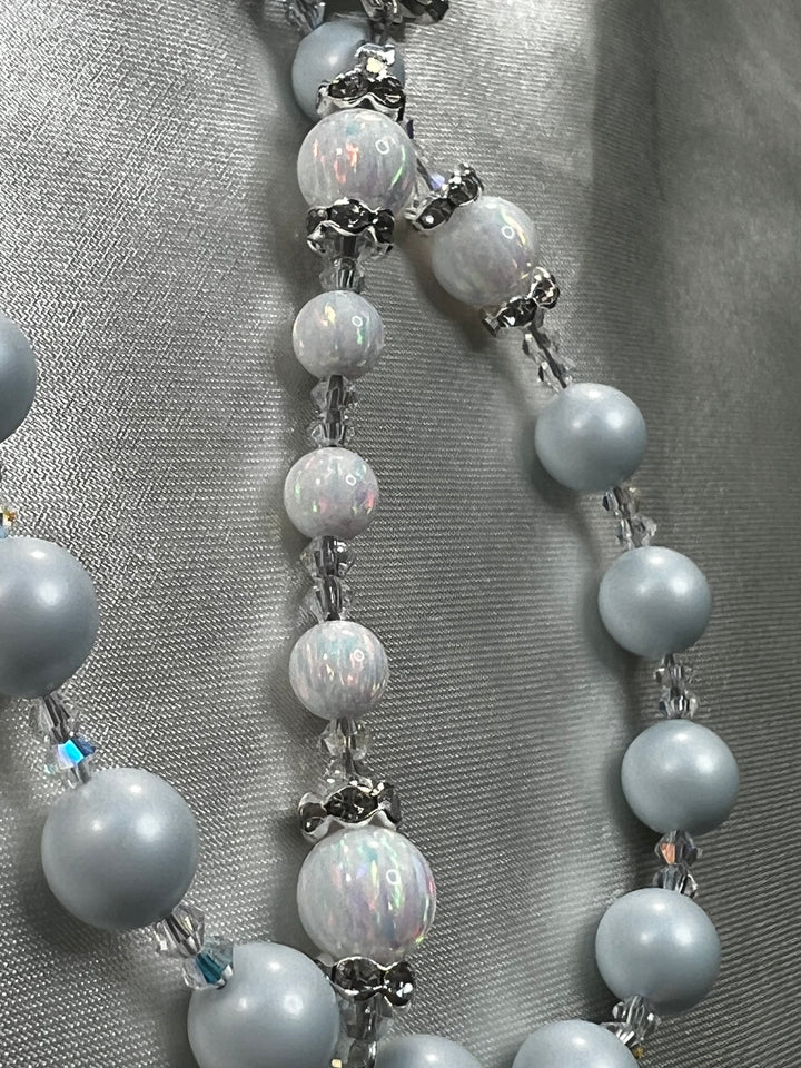 White Opals, Rhinestone Crystal spacers, Swarovski Crystal spacers, Pastel Blue Swarovski Pearls