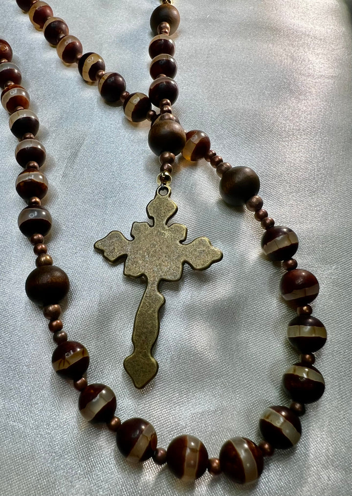 St. Michael Tibetan Agate Rosary