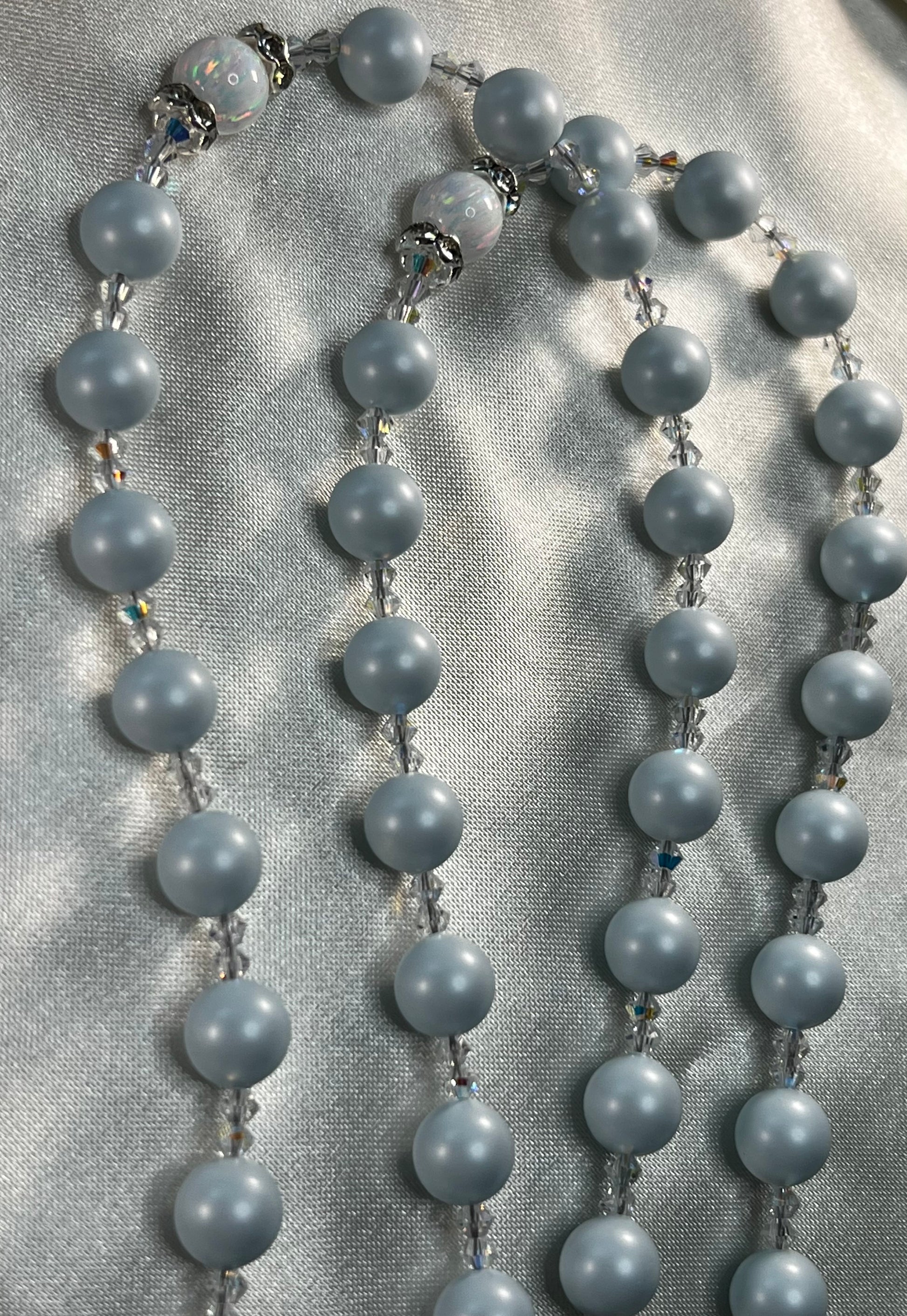 Pastel Blue Swarovski Pearls, Swarovski Crystal spacers, Rhinestone Crystal spacers, White Opals