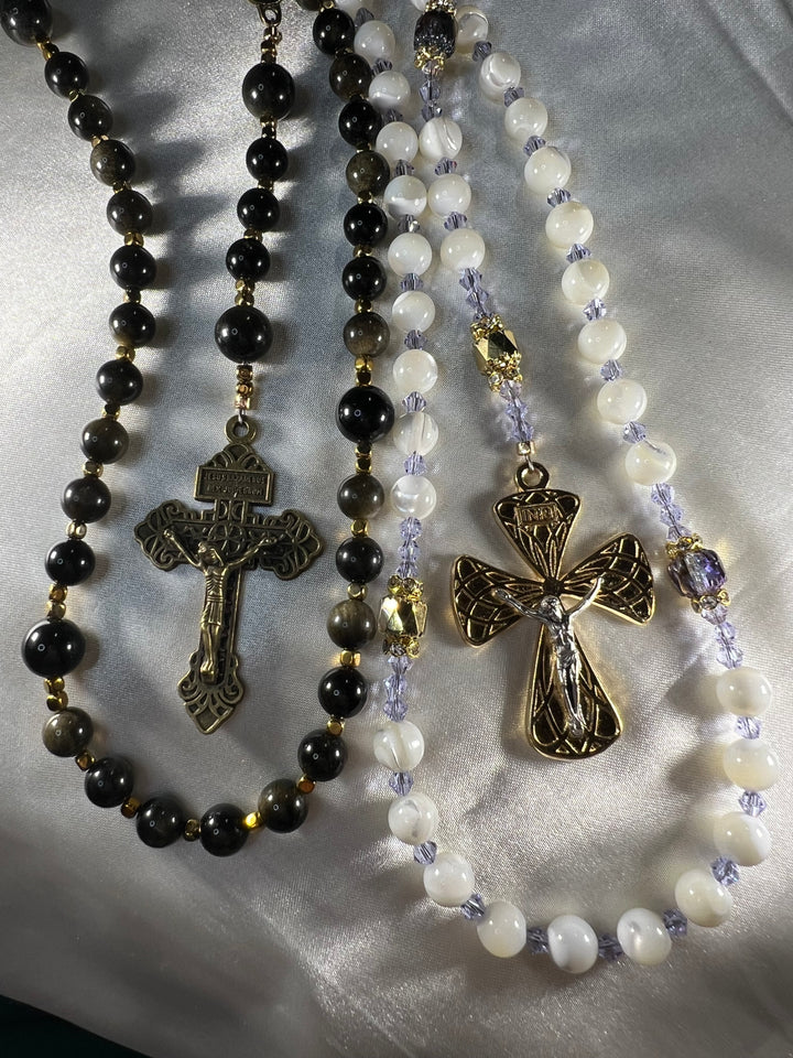 Bridal Rosary Set - Mother of Pearl & Gold Dust Onyx