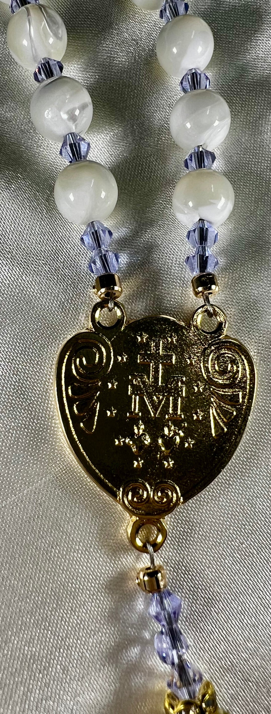 Bridal Rosary Set - Mother of Pearl & Gold Dust Onyx