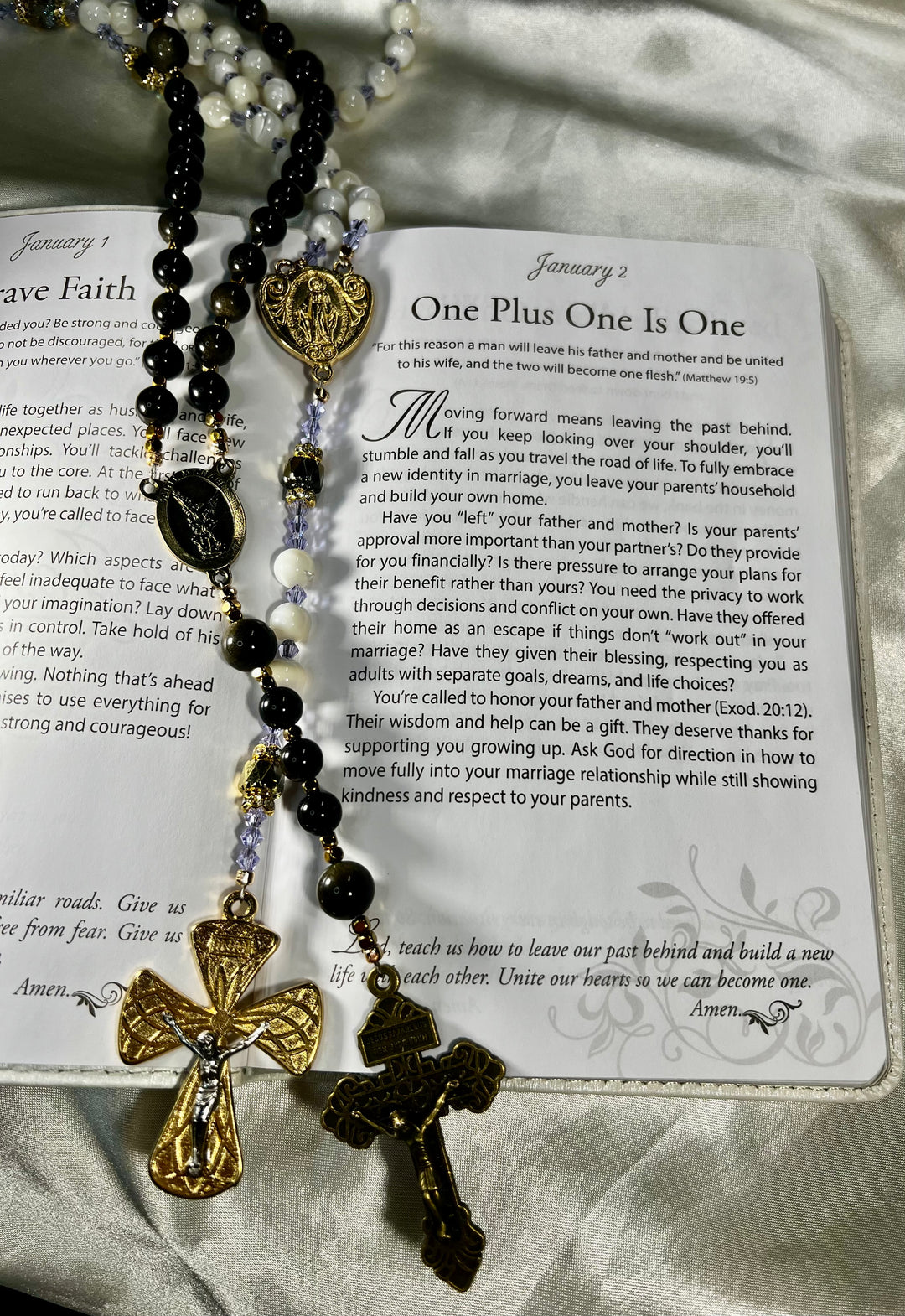 Bridal Rosary Set - Mother of Pearl & Gold Dust Onyx