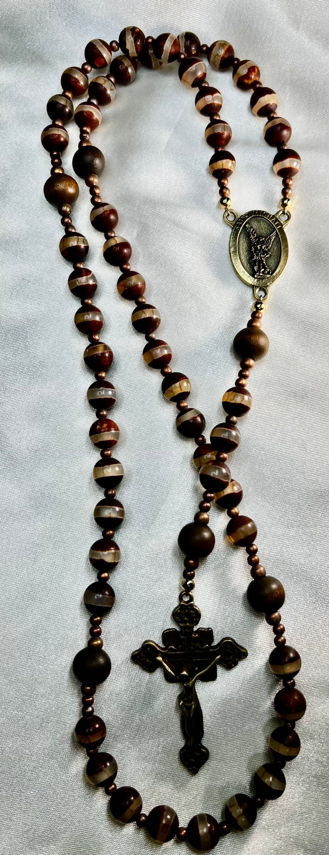 St. Michael Tibetan Agate Rosary