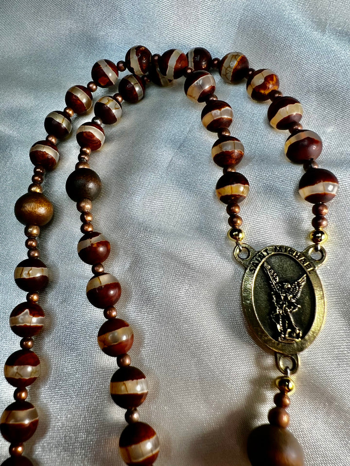 St. Michael Tibetan Agate Rosary