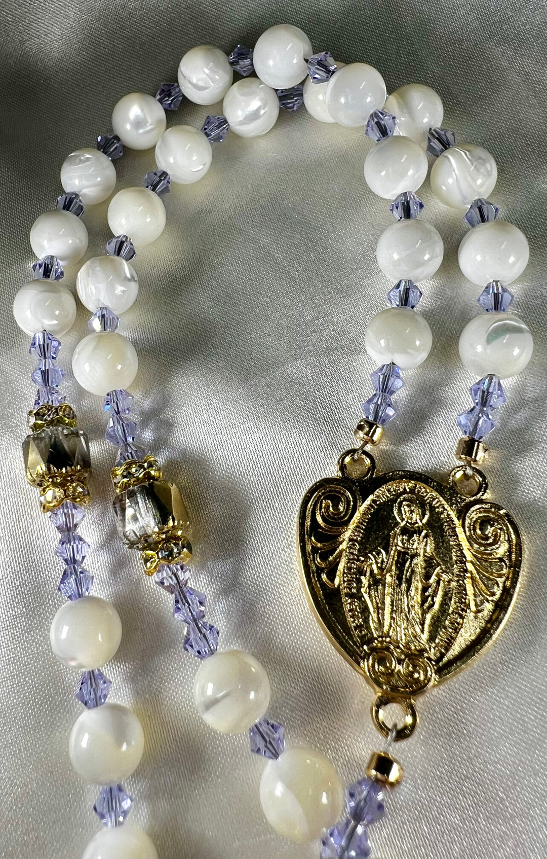 Bridal Rosary Set - Mother of Pearl & Gold Dust Onyx
