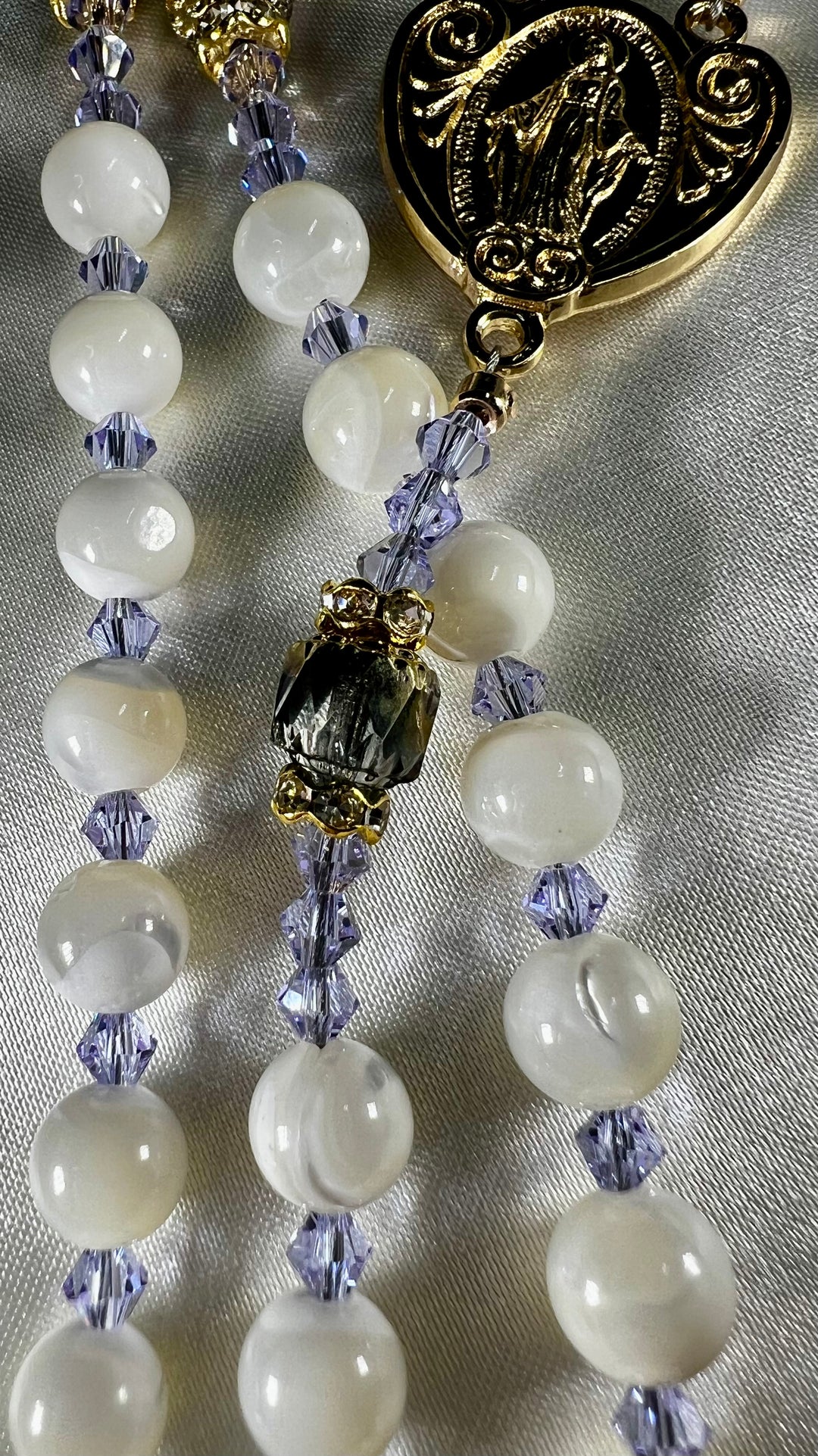 Bridal Rosary Set - Mother of Pearl & Gold Dust Onyx