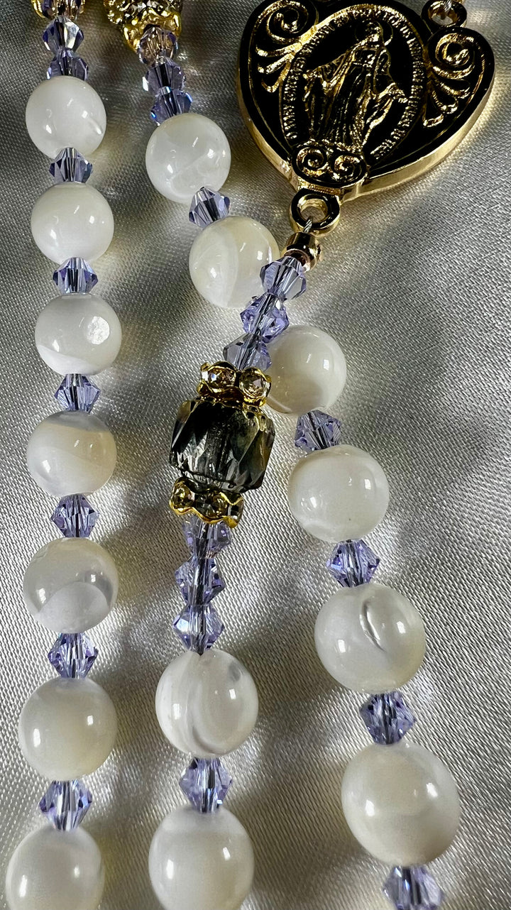 Bridal Rosary Set - Mother of Pearl & Gold Dust Onyx