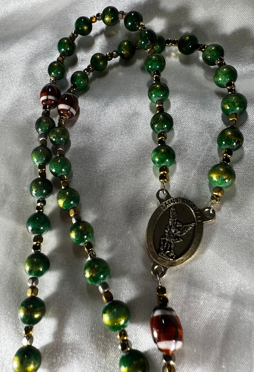St. Michael Rosary Green & Gold