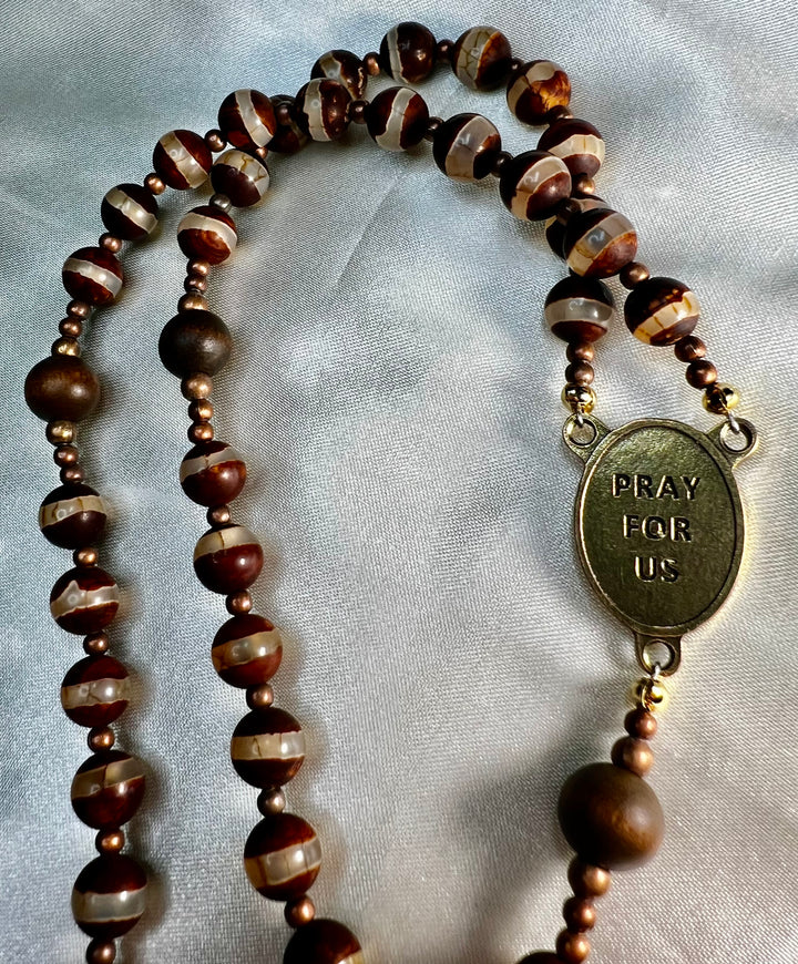 St. Michael Tibetan Agate Rosary