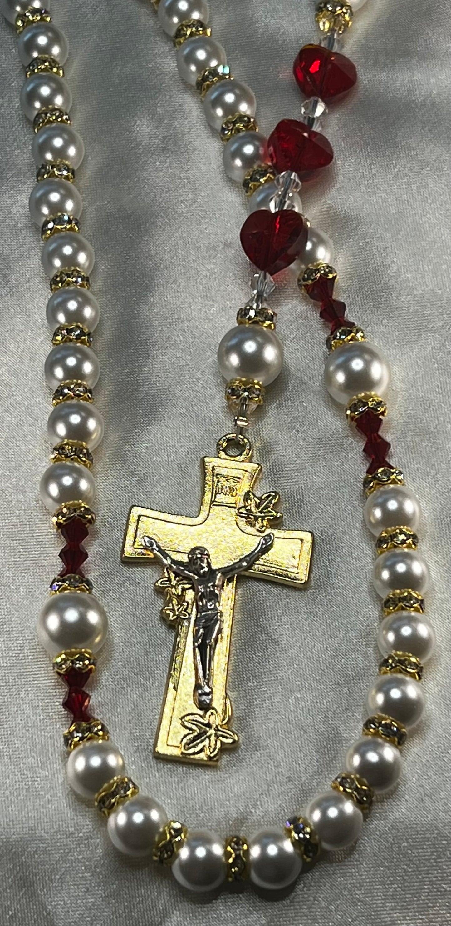 Bridal Rosary Abby with Red Crystal spacers