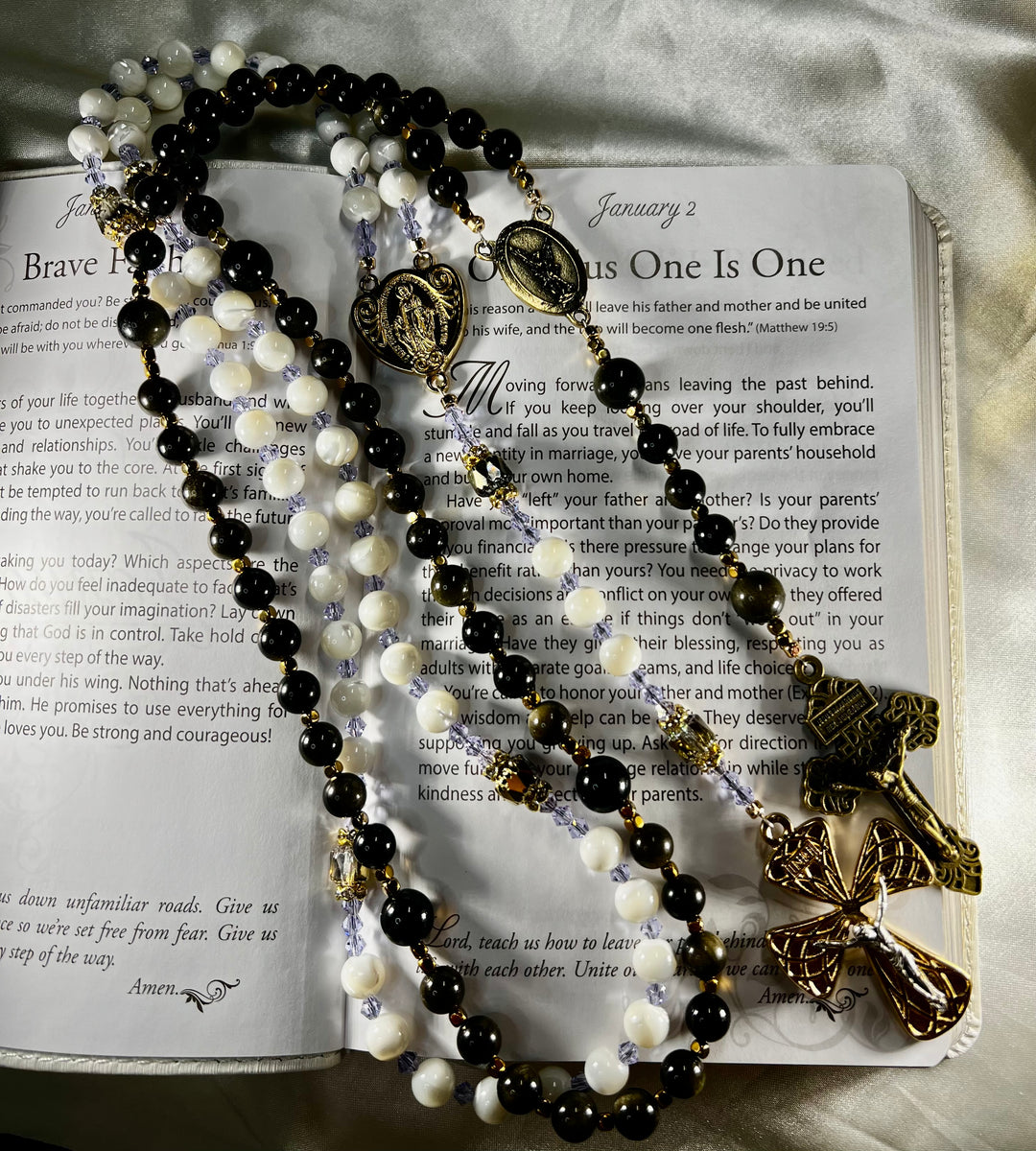 Bridal Rosary Set - Mother of Pearl & Gold Dust Onyx