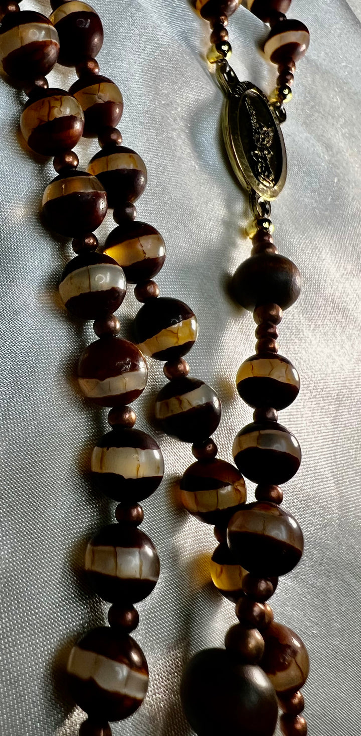 St. Michael Tibetan Agate Rosary