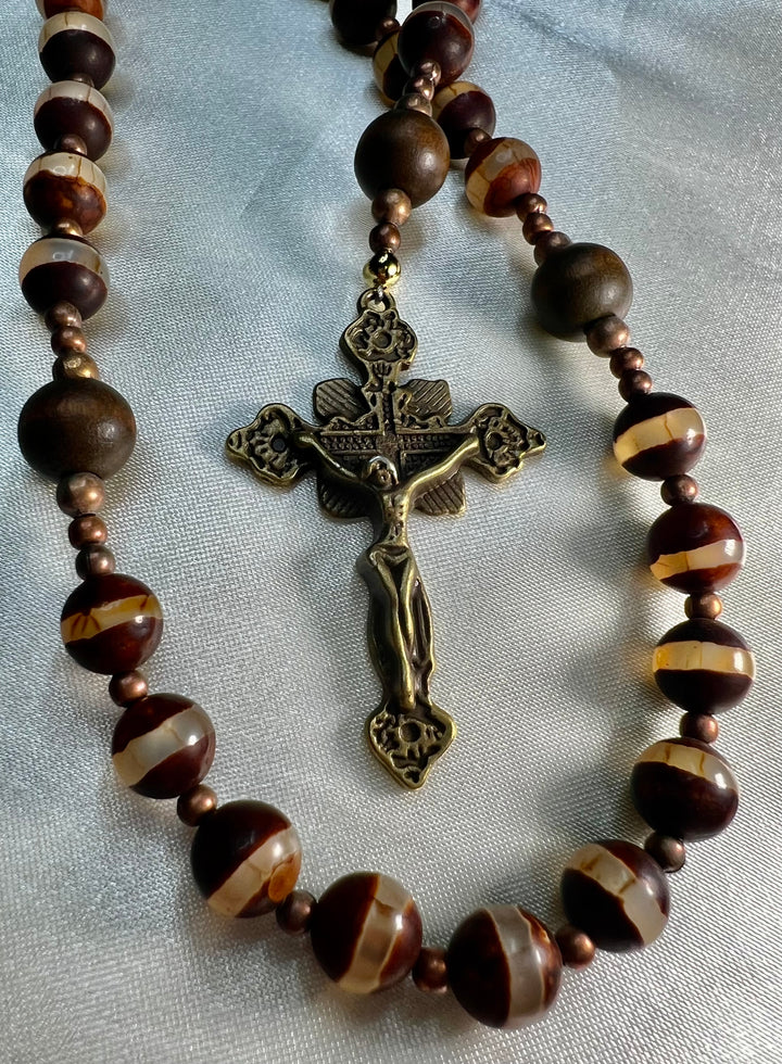 St. Michael Tibetan Agate Rosary