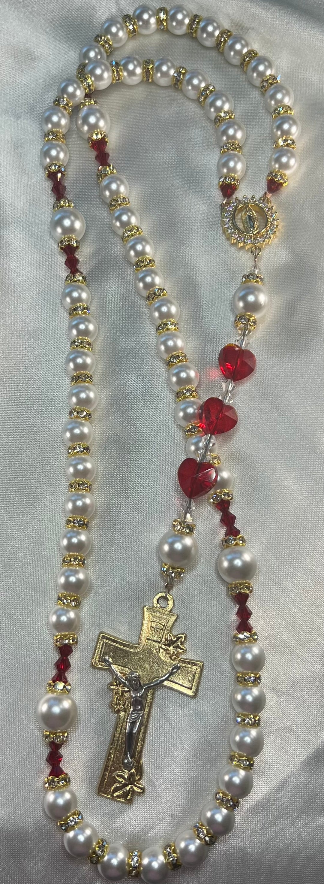 Bridal Rosary Abby with Red Crystal spacers