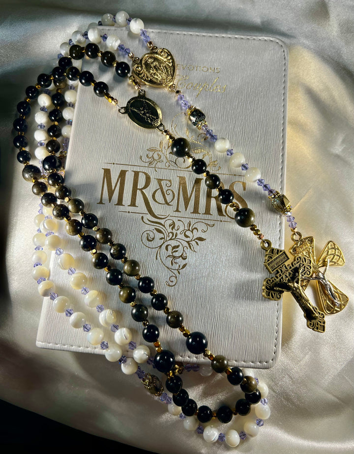 Bridal Rosary Set - Mother of Pearl & Gold Dust Onyx