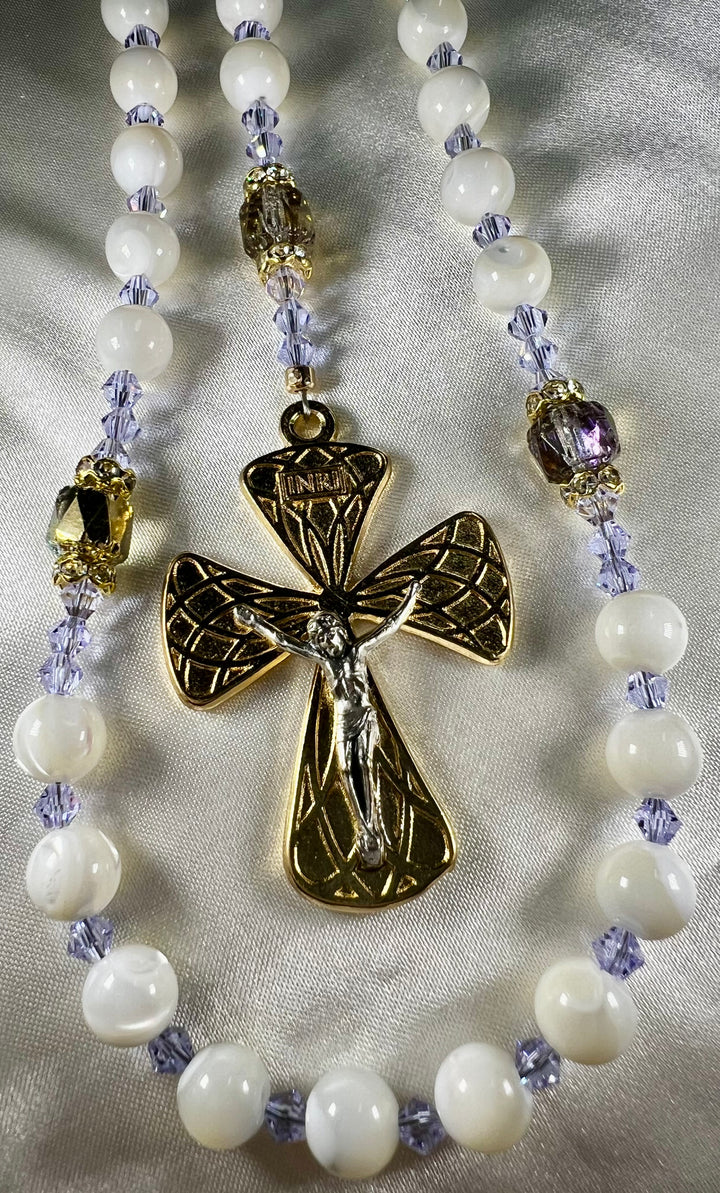 Bridal Rosary Set - Mother of Pearl & Gold Dust Onyx