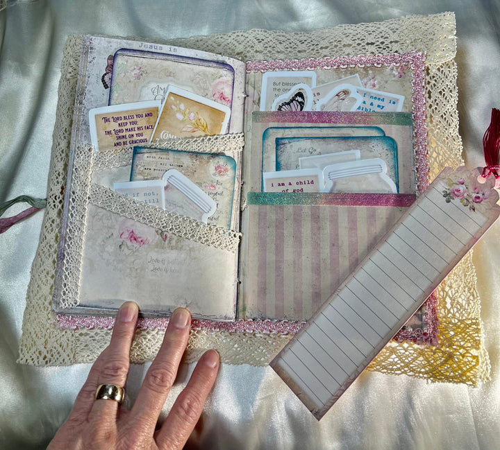 Inside pockets filled with stickers & Note Cards to journal on!