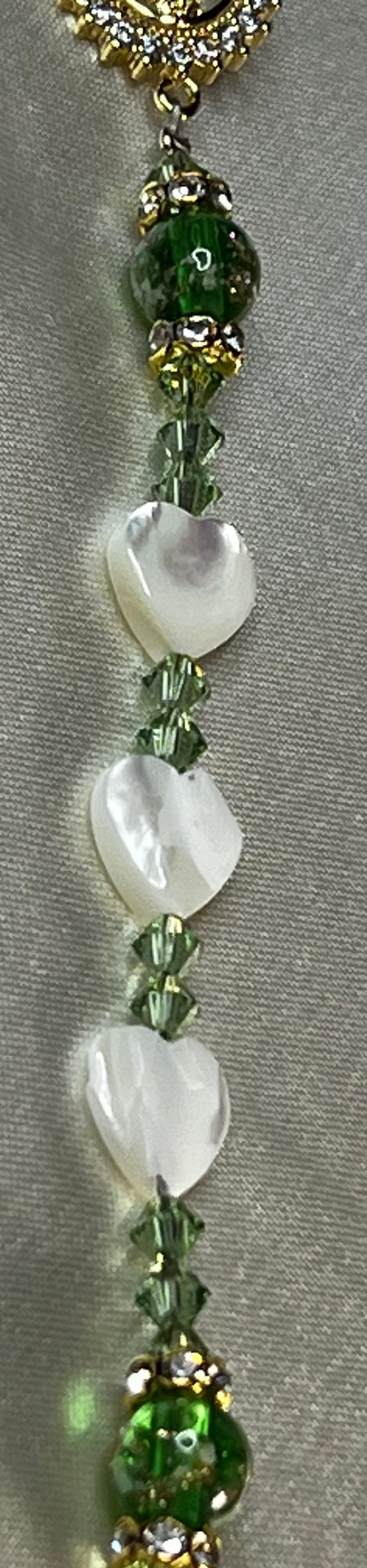 The Abby Bridal Rosary with Glass Shell Hearts & Peridot Crystals!