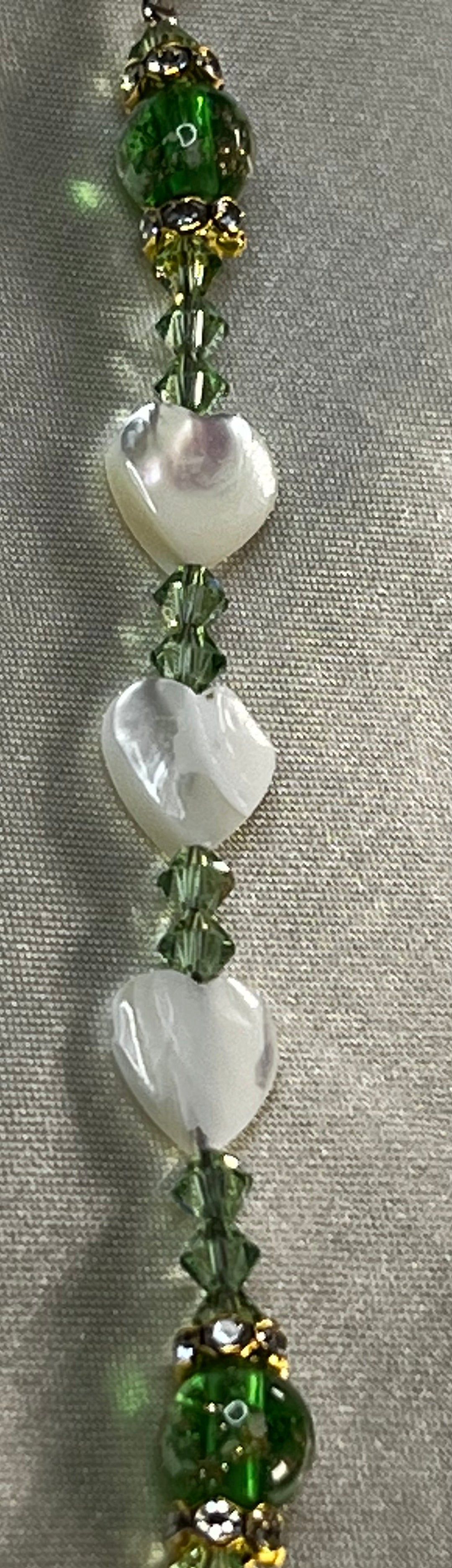 The Abby Bridal Rosary with Glass Shell Hearts & Peridot Crystals!!