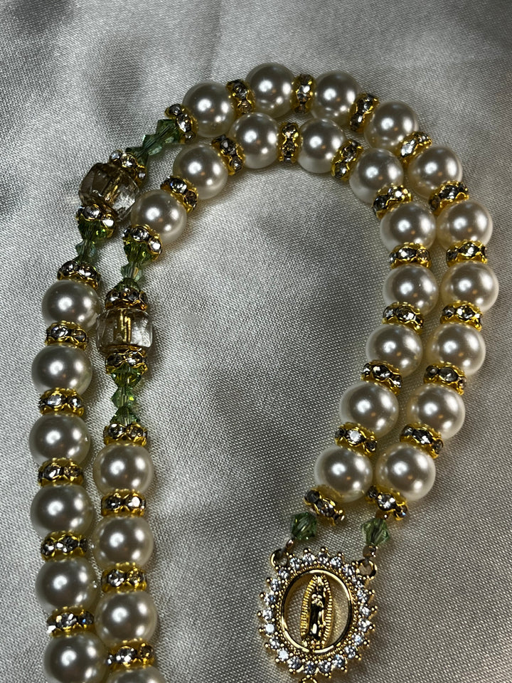 The Abby Bridal Rosary with Miraculous Mary Metal - Peridot Crystals & Cathedral Pater beads!!