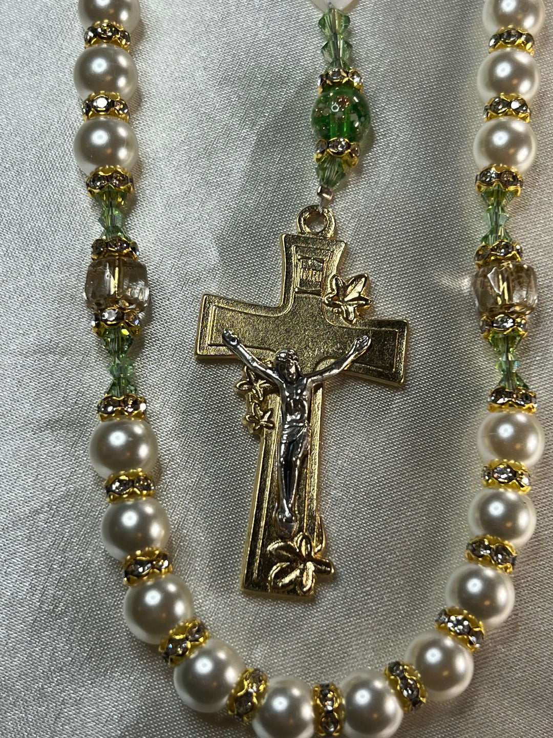 The Abby Bridal Rosary with Peridot Crystals & Cathederal Pater Beads!!