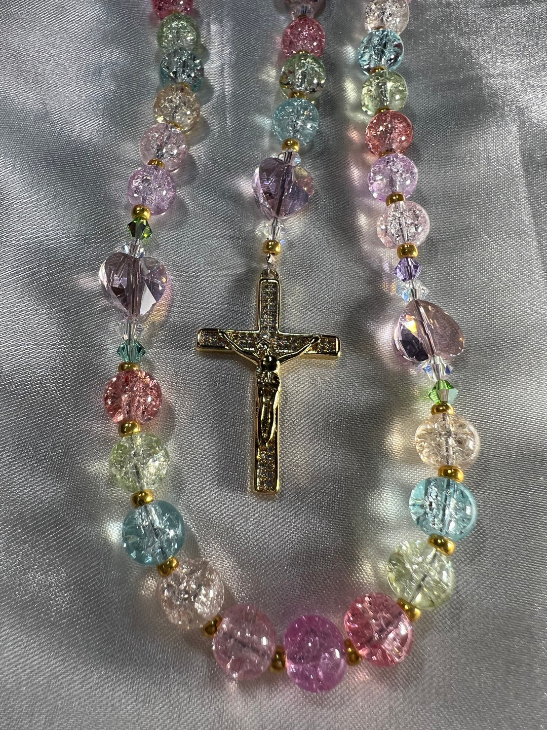 1st. Communion Gold Mermaid Glass Rosary!!