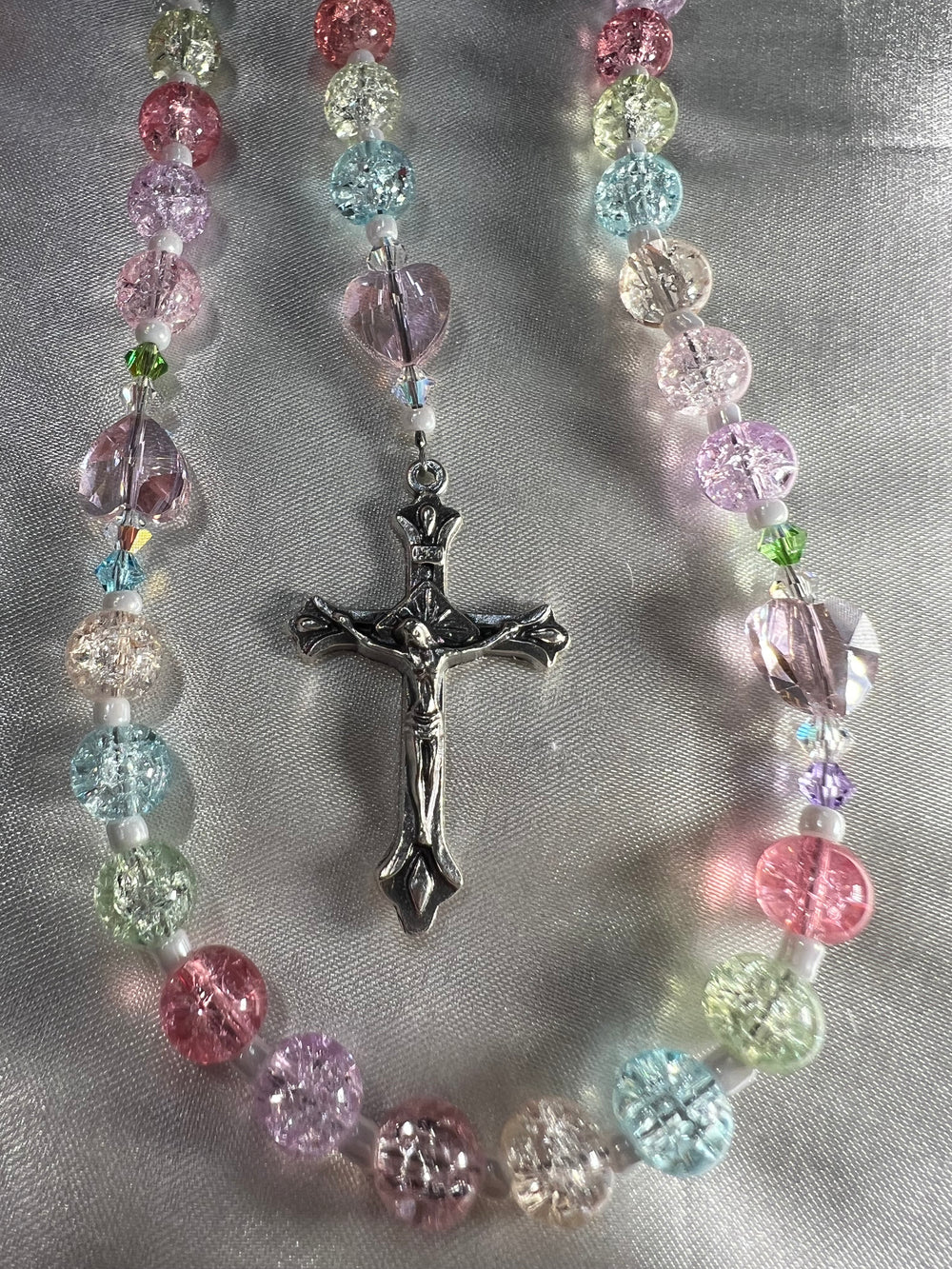 1st. Communion Silver Mermaid Glass Rosary!