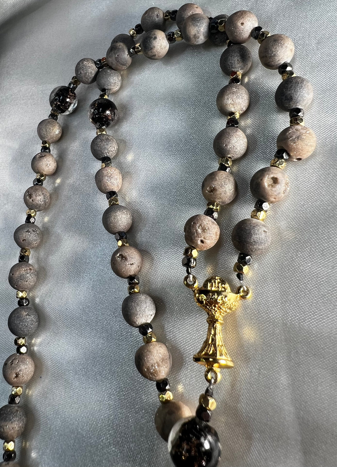 1st. Communion Natural Agate Stone Rosary