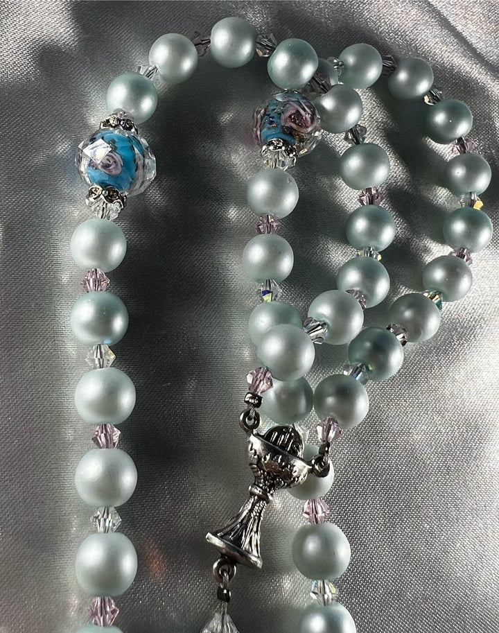 Baby Blue Pearls with Pink & White Crystal spacer beads!!