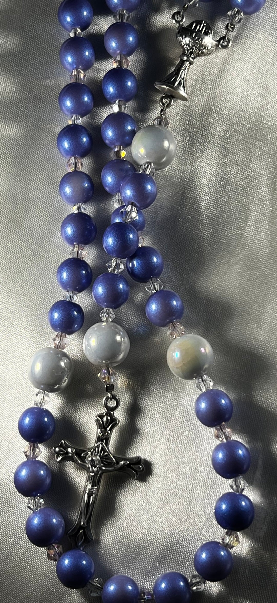 Iridescent Blue Petunia Rosary Silver 
