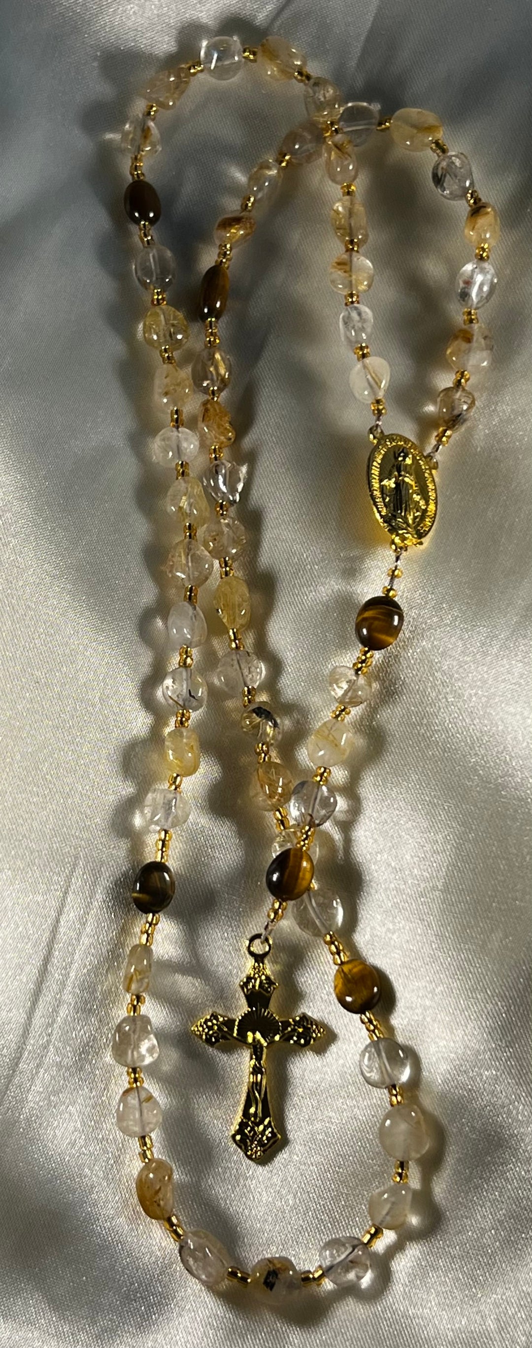 Natural Gold Stone Rosary, 15.5" Long
