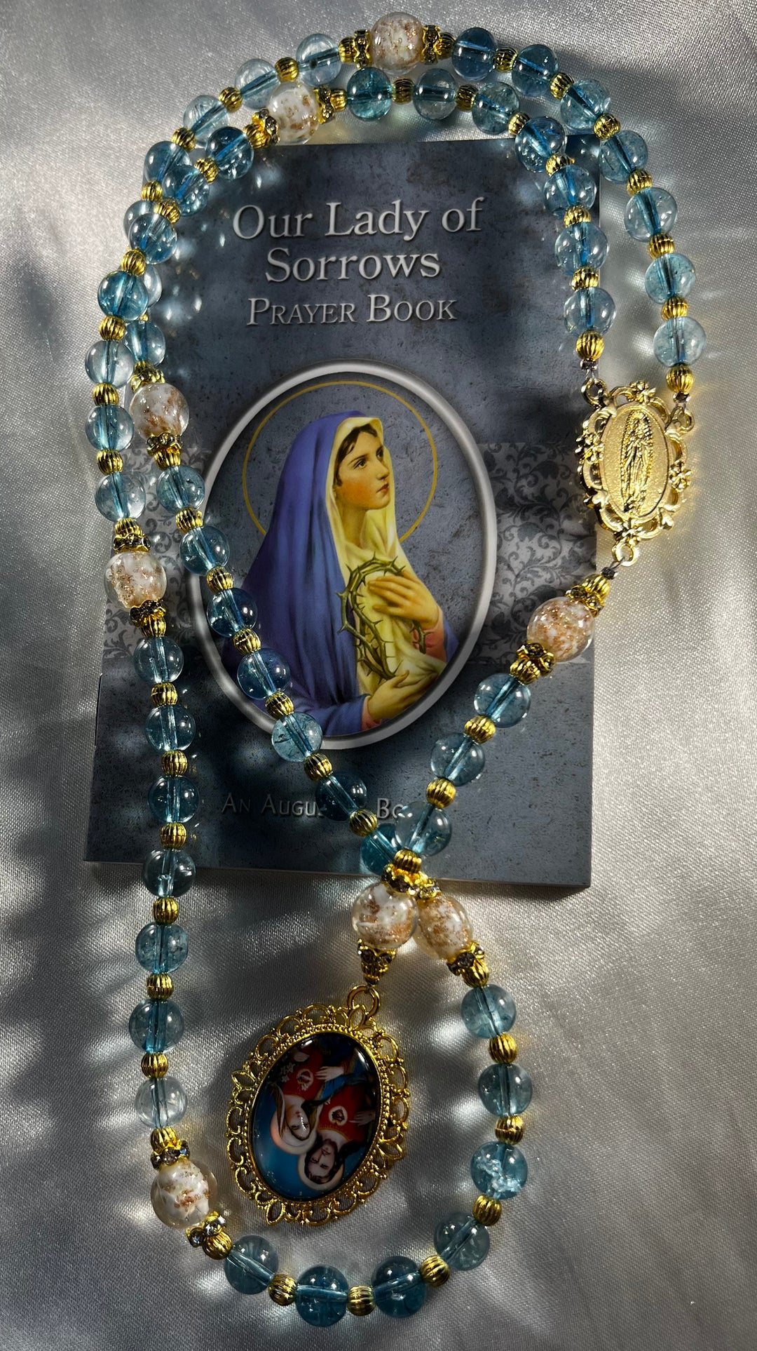 Iridescent Blue & Gold Our Lady of Sorrows Chaplet - 19" Long