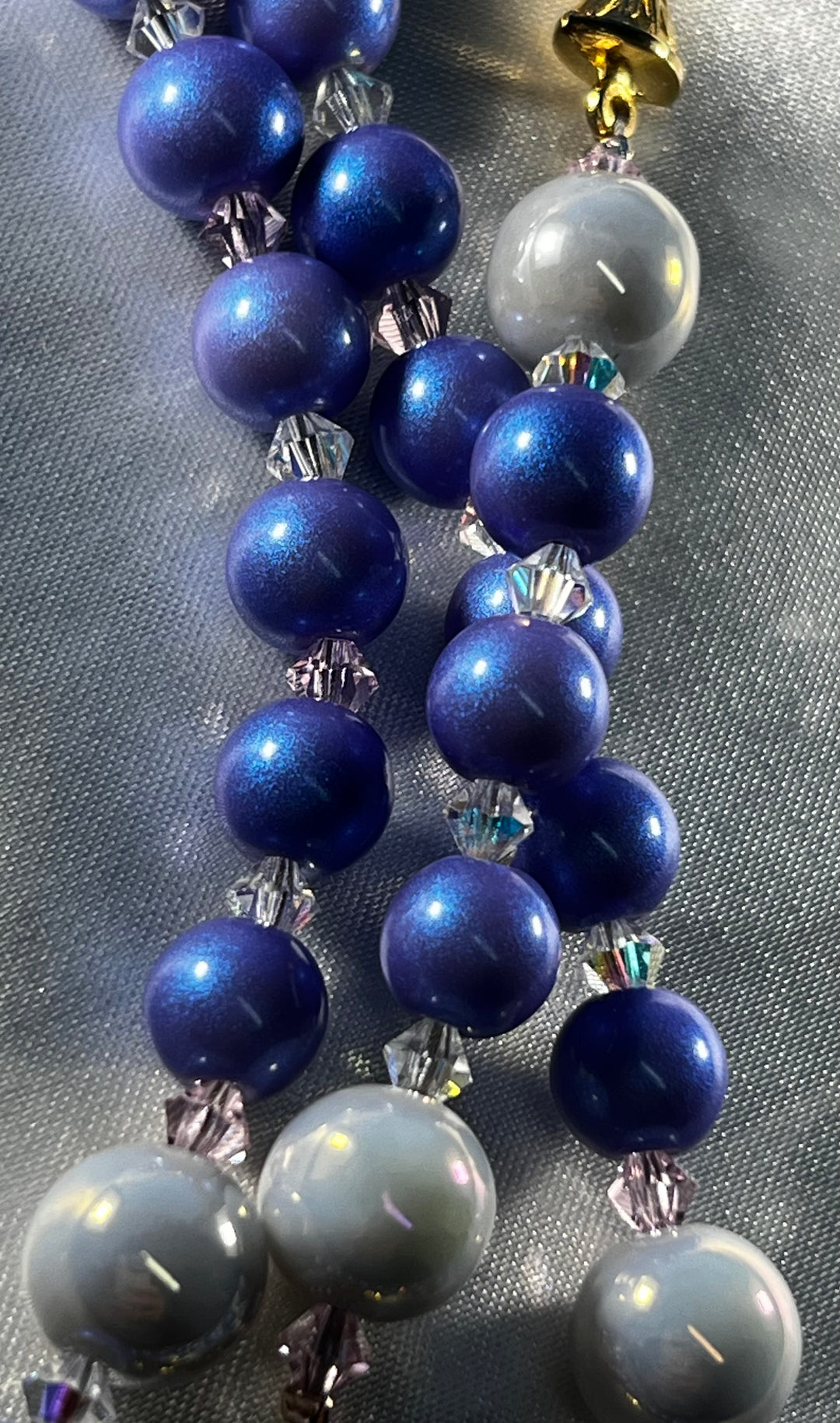 Iridescent Blue Glass beads, Iridescent White Glass Pater beads with Crystal spacers!