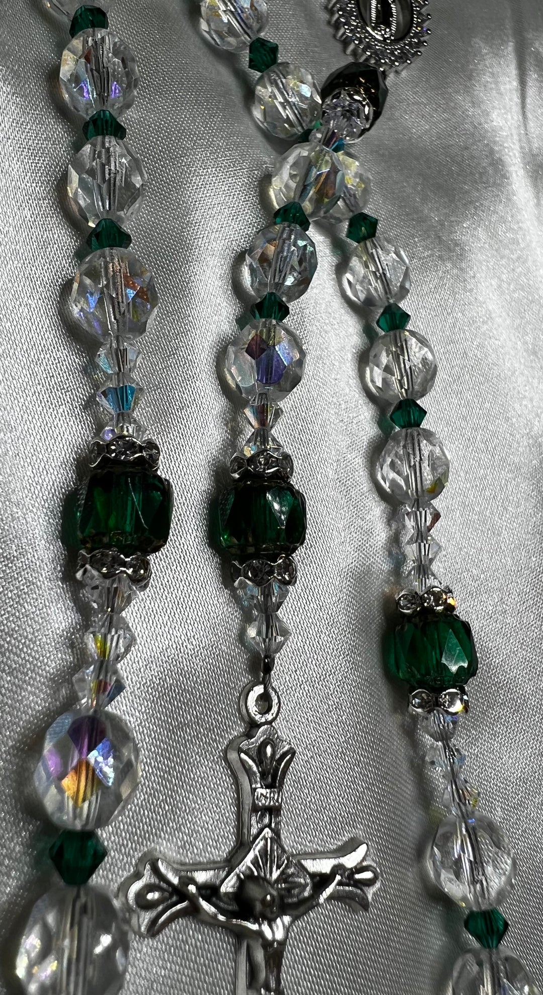 AB Crystal beads, Emerald Green Crystal spacers & Emerald Green Cathedral Beads!!