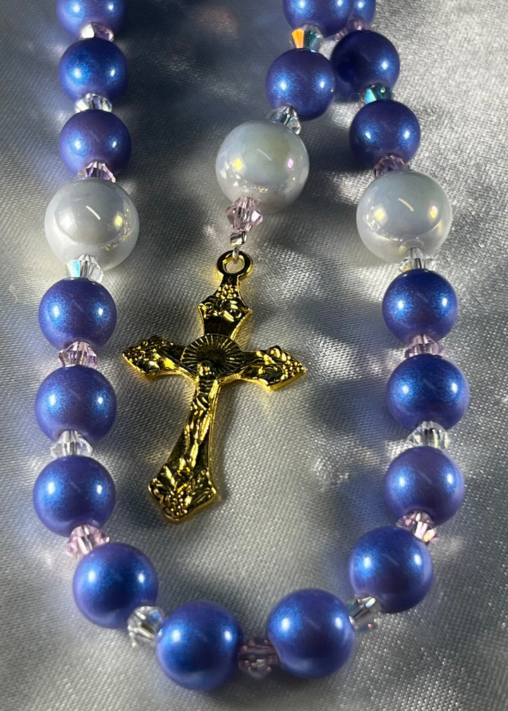 Iridescent Blue Petunia Rosary Gold