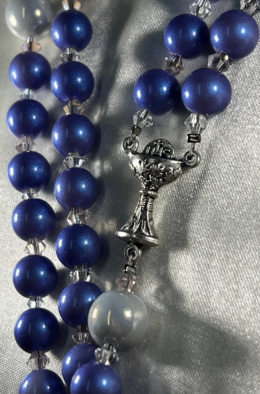 Iridescent Blue Petunia Rosary Silver