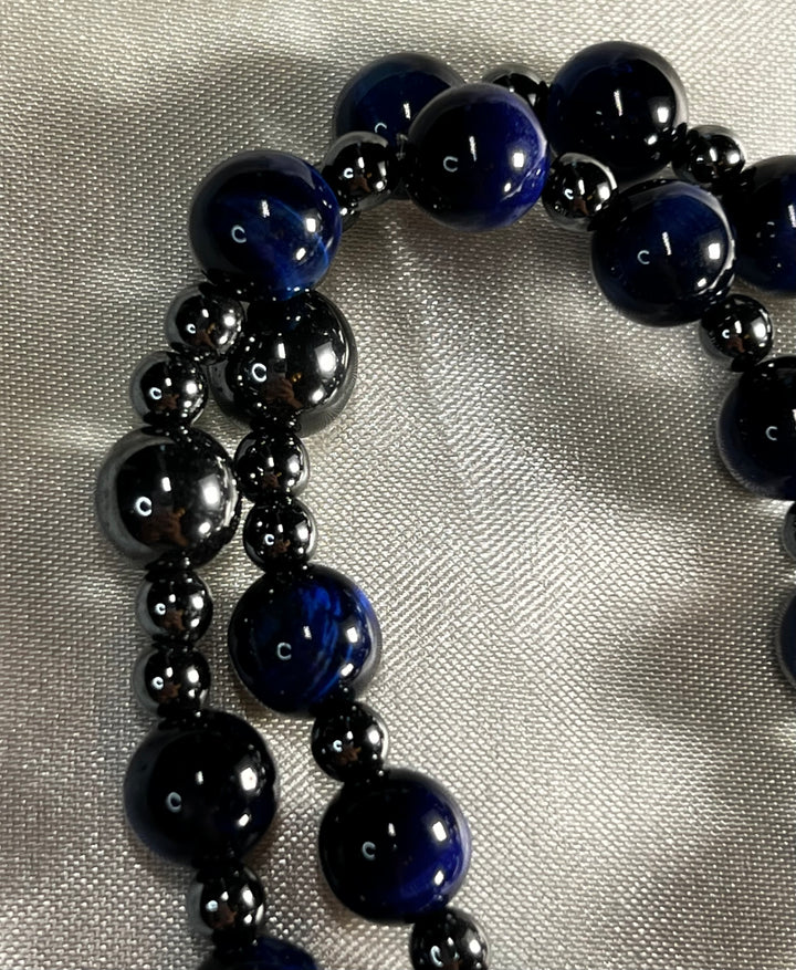 Royal Blue Tiger's Eye & Hematite Metal Beads