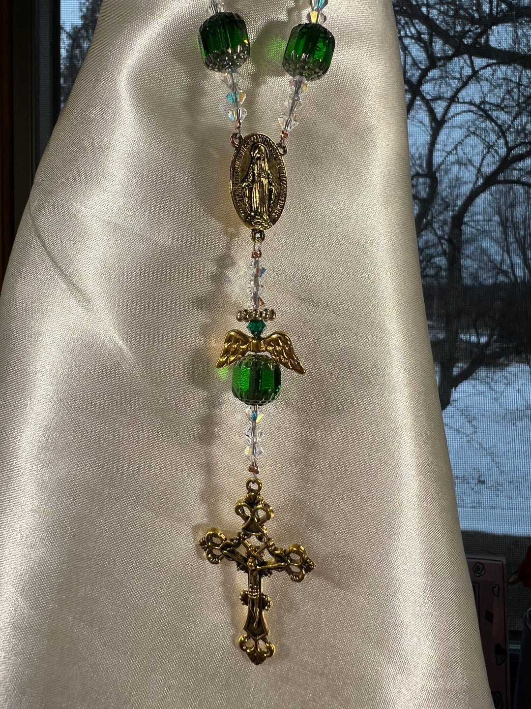 Emerald Angel Car Rosary