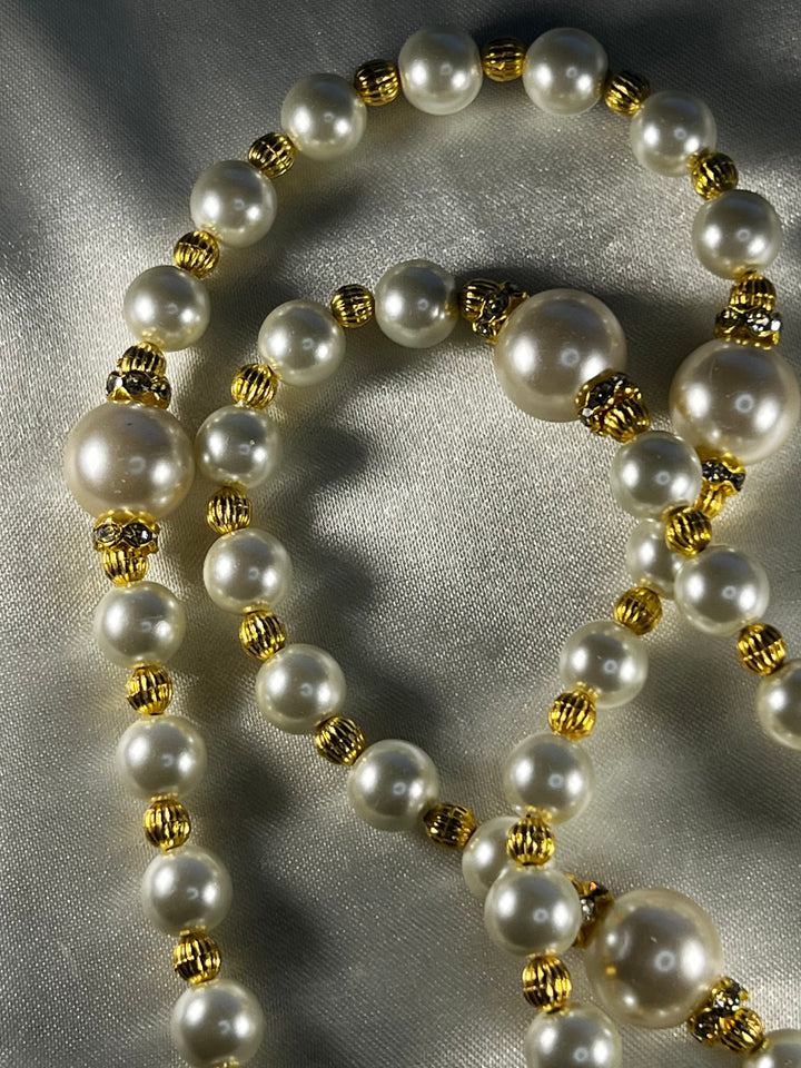 Pearls, Gold Metal spacers, Rhinestone spacers.