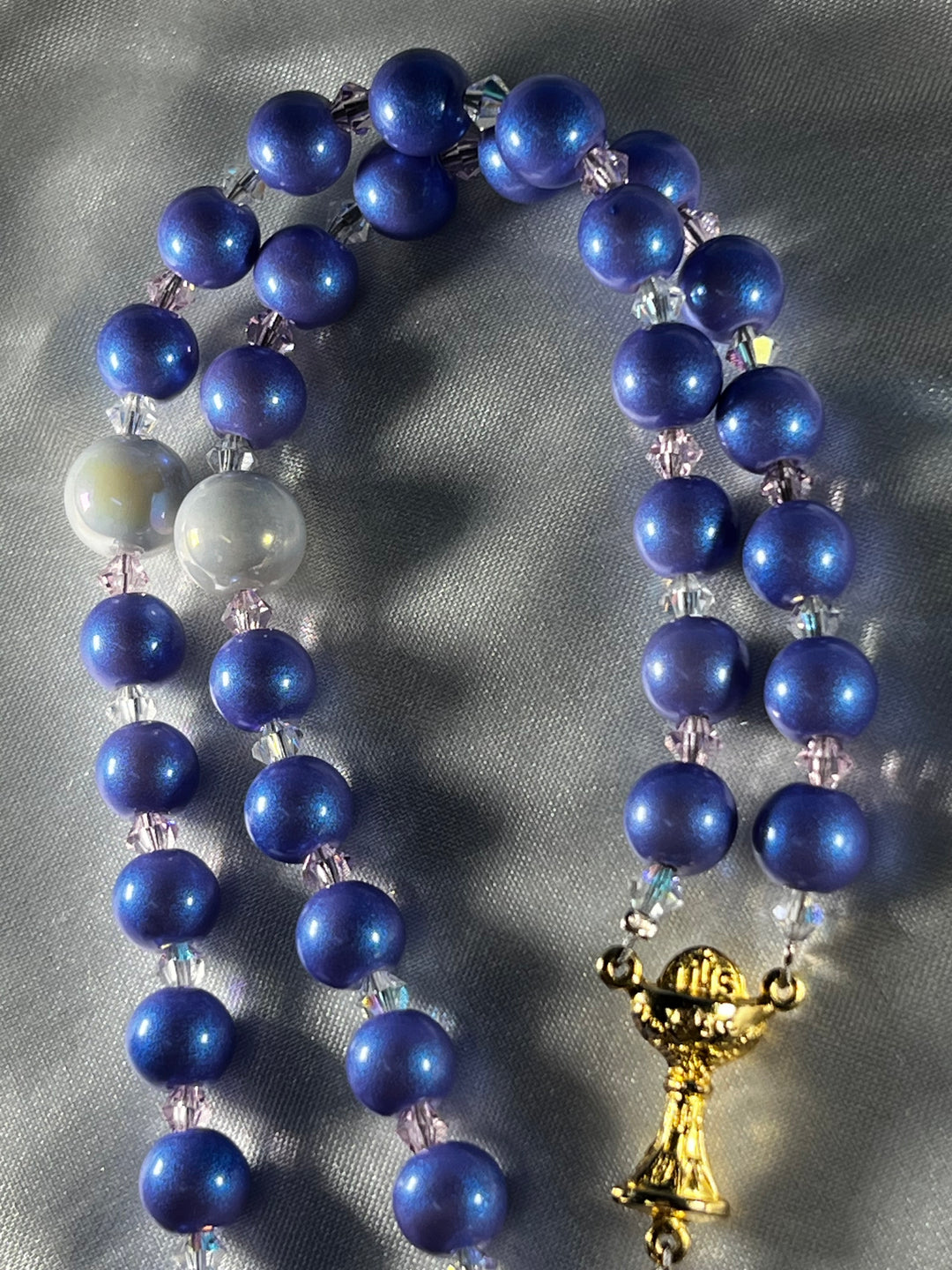 Iridescent Blue Glass Beads, Iridescent White Pater beads, Pink & Clear Crystal spacers!!