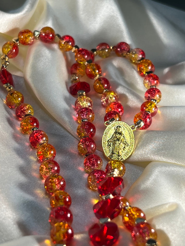 Red Heart Mermaid Glass Rosary - ONE OF A KIND