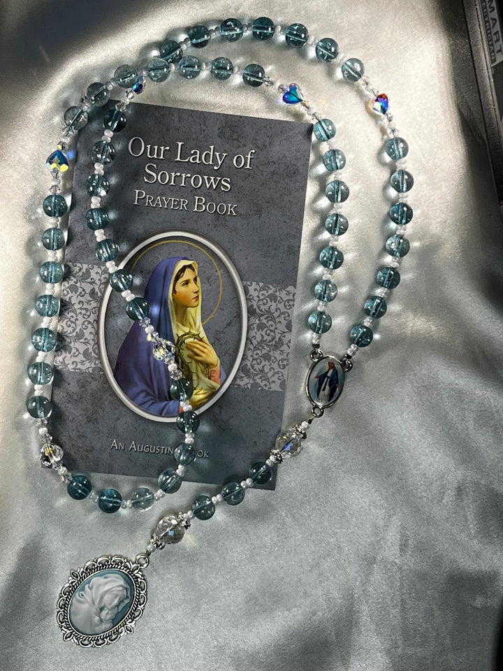 Iridescent Blue & Silver Our Lady of Sorrows Chaplet - 18.5" long