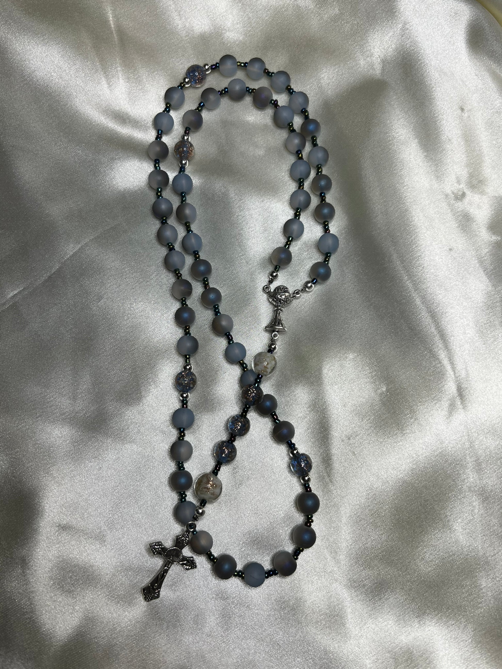 Blue Aurora Silver Rosary